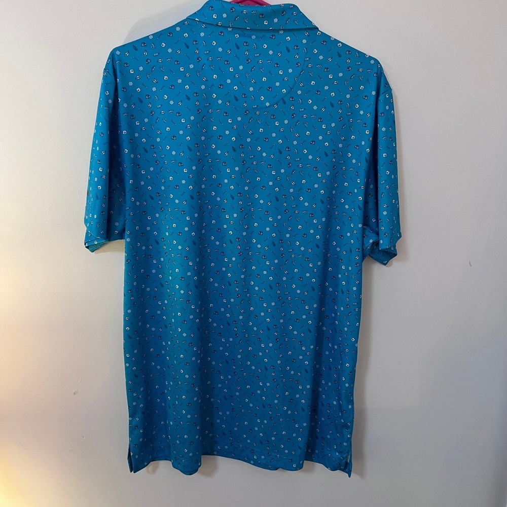 PGA TOUR COURSE ESSENTIALS Men's Golf Polo Shirt Size Large Teal Blue Patterned - Picture 4 of 15